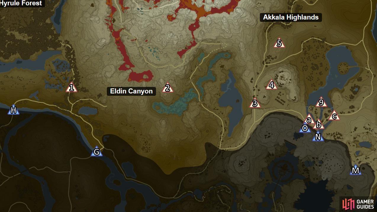 Locations of the floating platforms in the Woodland, Eldin and Akkala regions.