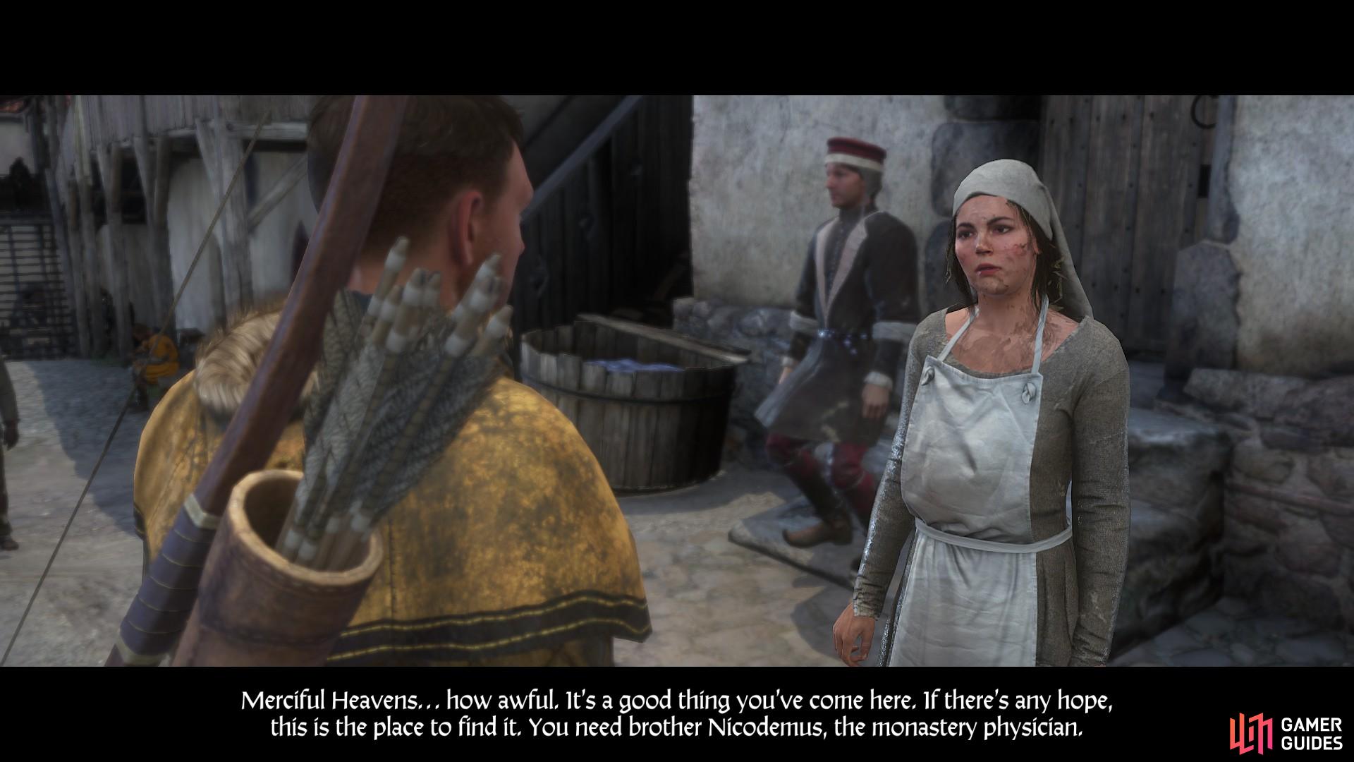 After speaking with Johanka, she will refer you to Brother Nicodemus for advice in treating the plague.