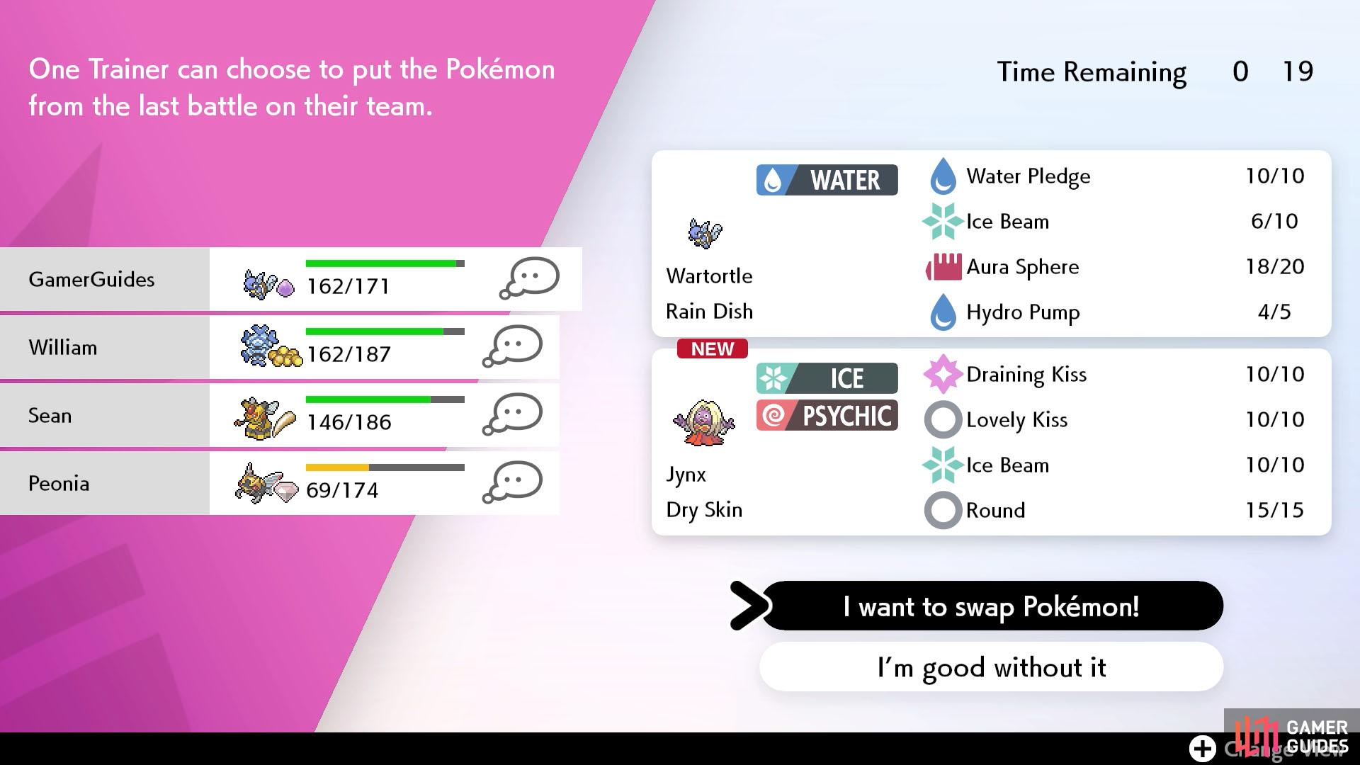 Try to be nice to other players who have low HP. Besides, if their Pokémon faints, it’s bad for you as well. (If playing with AI, don’t rely on them to make good choices.)