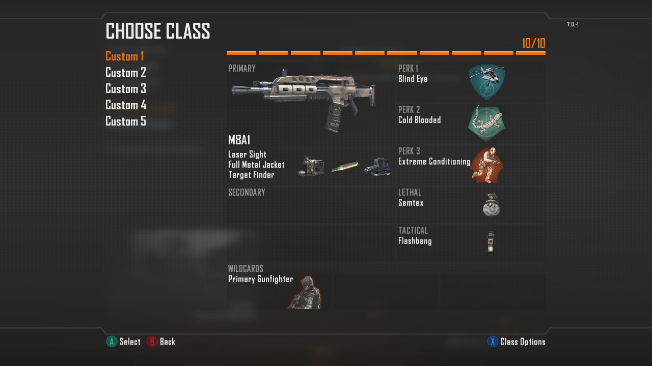 Short Range Primary Weapon > Vektor K10 (SMG) OR KSG (Shotgun) Primary Attachment > Extended Clip Secondary Weapon > Your Choice! Secondary Attachment > None. Lethal > Grenade OR Semtex Tactical > Flashbang  Perk 1 > Lightweight Perk 2 > Toughness Perk 3 > Dead Silence + Extreme Conditioning Wildcard > Perk 3 Greed  Note 1: The shotgun/SMG listed are my favorites, but any one will do!  Note 2: This set up is perfect for sprinting through various areas to get in close and then unleasing the SMG/shotgun on enemy players. The grenades and flashbangs will help you out if you get in a tight spot, whilst the perks ensure you move silently, run for longer and can take a hit or two without flinching.  Mid-Long Range Primary Weapon > M8A1 Primary Attachment > Laser Sight + (FMJ OR Extended Mag) + Target Finder Secondary Weapon > None! Secondary Attachment > None! Lethal > Semtex OR Grenade Tactical > Flashbang OR Smoke Grenade  Perk 1 > Blind Eye Perk 2 > Cold Blooded Perk 3 > Extreme Conditioning Wildcard > Primary Gunfighter  Note 1: The Assault Rifle listed is my favorite, but any one will do!  Note 2: This set up will give you a great assault rifle perfect for mid-long range engagements. The FMJ OR Extended Magattachments can be mixed up to either provide additional damage or ammo whilst the other attachments increase range and accuracy. The perks ensure you will be harder to detect and can sprint further without stopping.