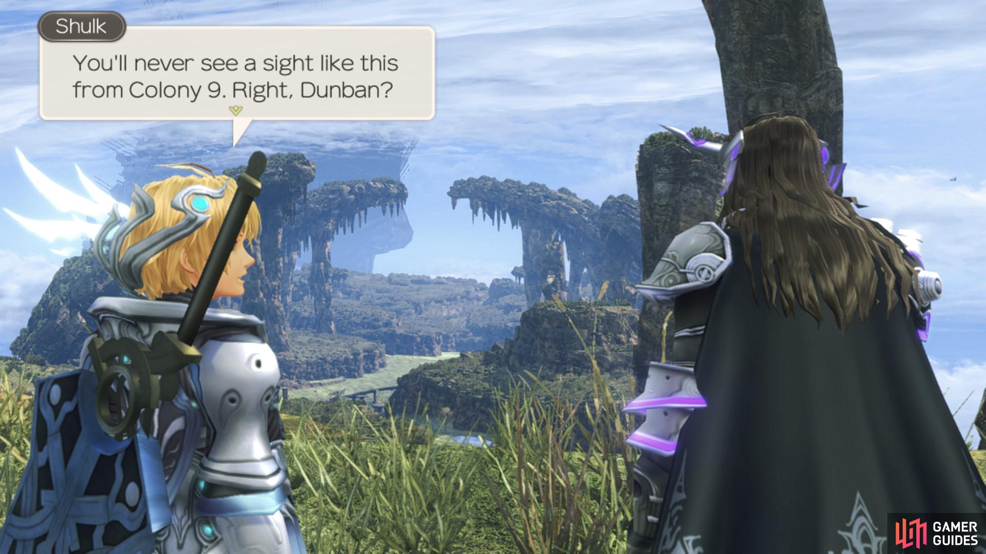 Shulk and Dunban discuss the geography of the Bionis’ Leg.