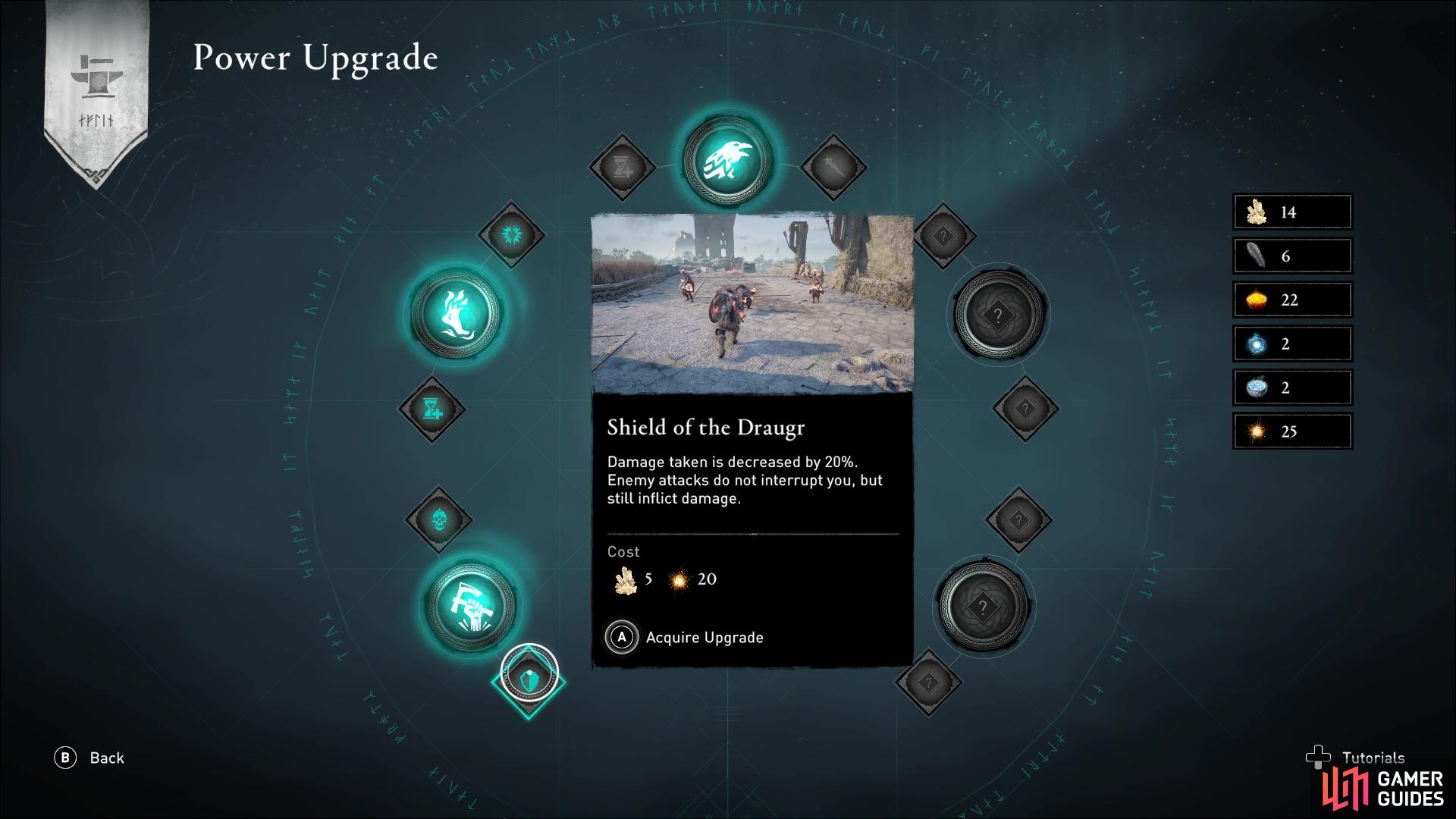 The Shield of the Draugr upgrade decreases incoming damage by 20%.