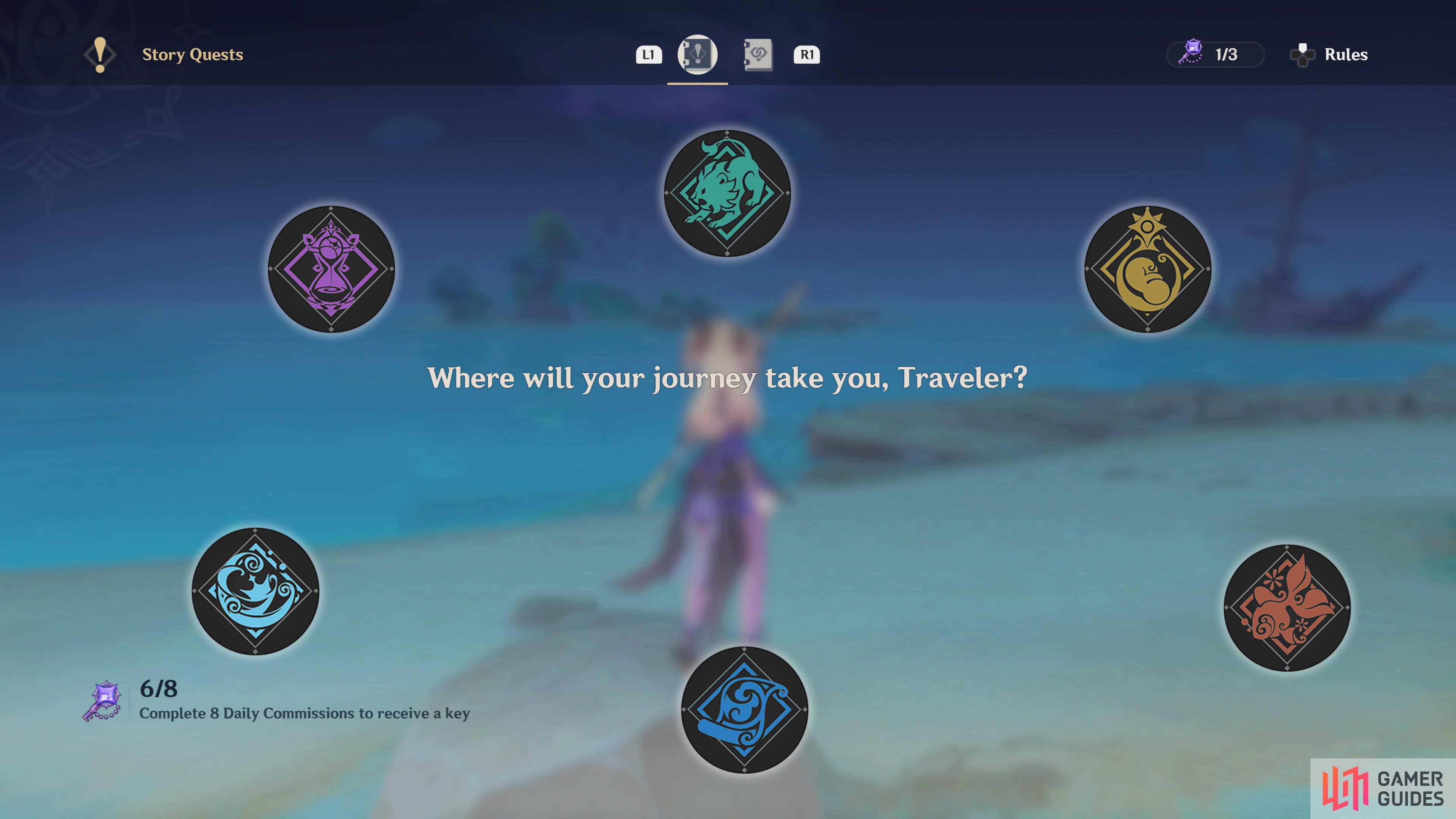 A picture of the Story Quests screen.