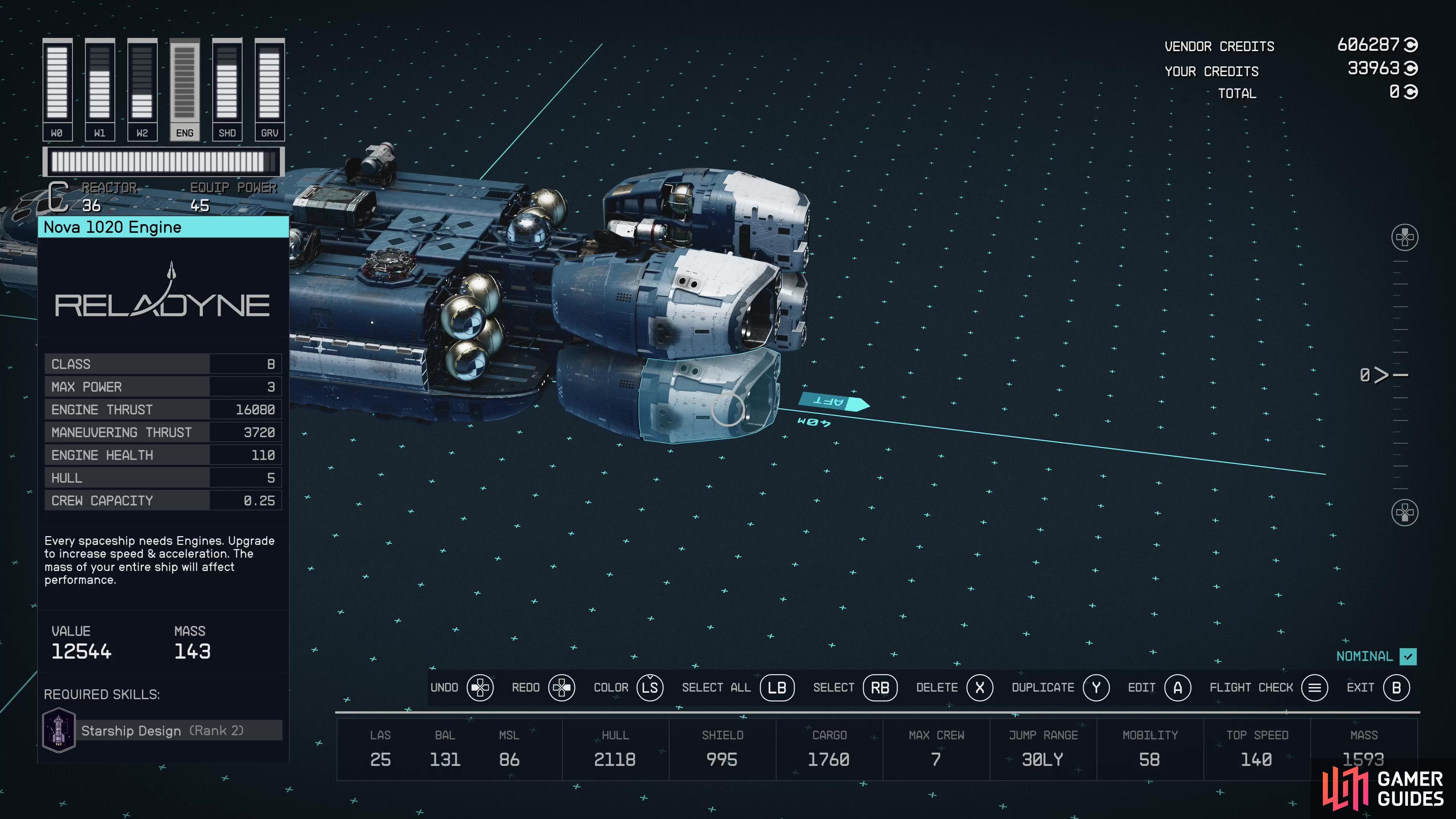 The Narwhal’s engines consists of 2x Nova 1000 Engines and 2x Nova 1020 Engines, neither of which are particularly good.