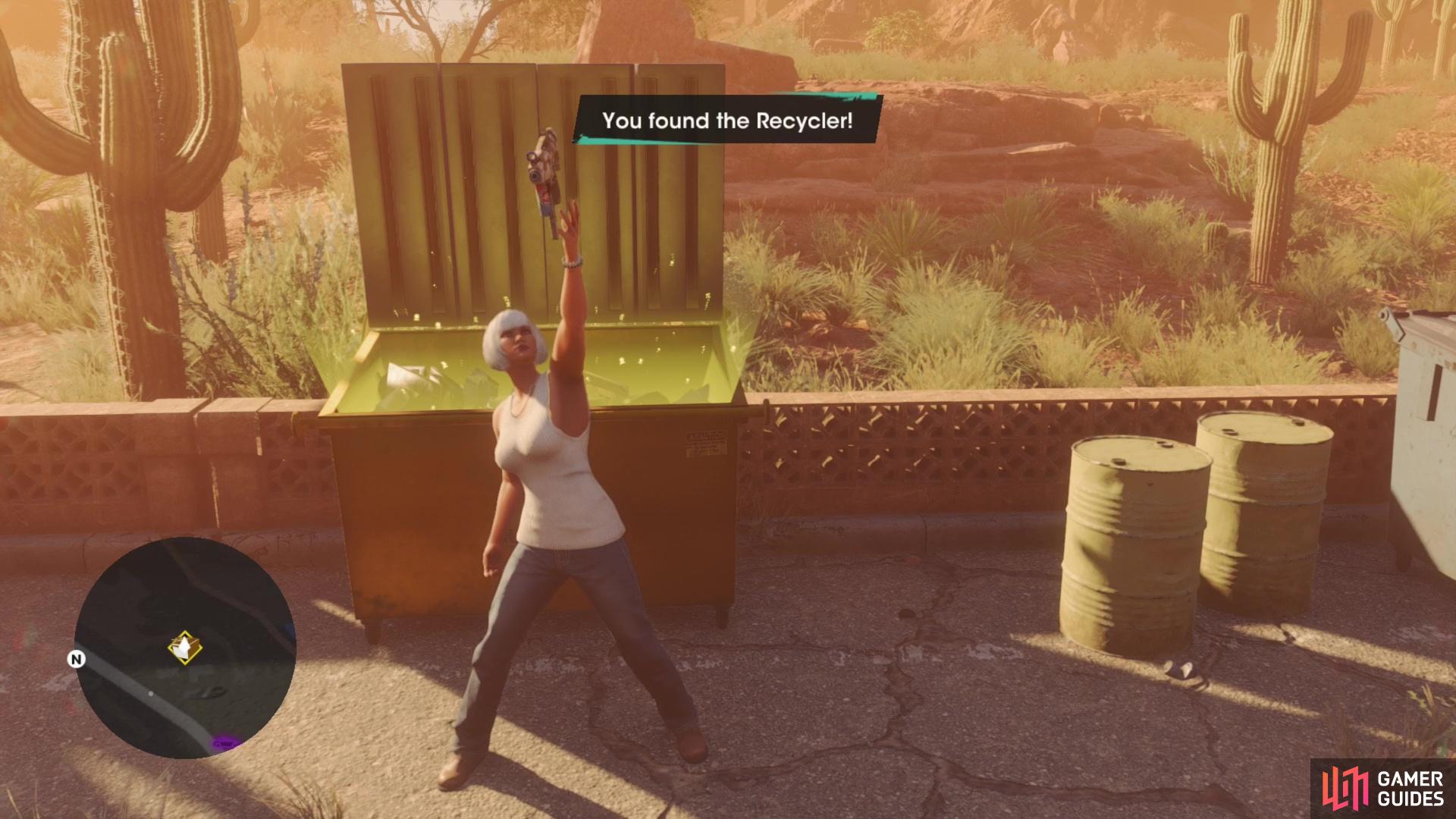 You can fish the Recycler SMG out of a dumpster near the Thunderpump gas station.