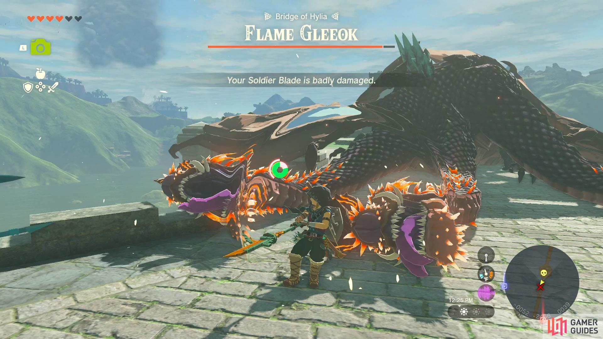 A downed Flame Gleeok at Lake Hylia.