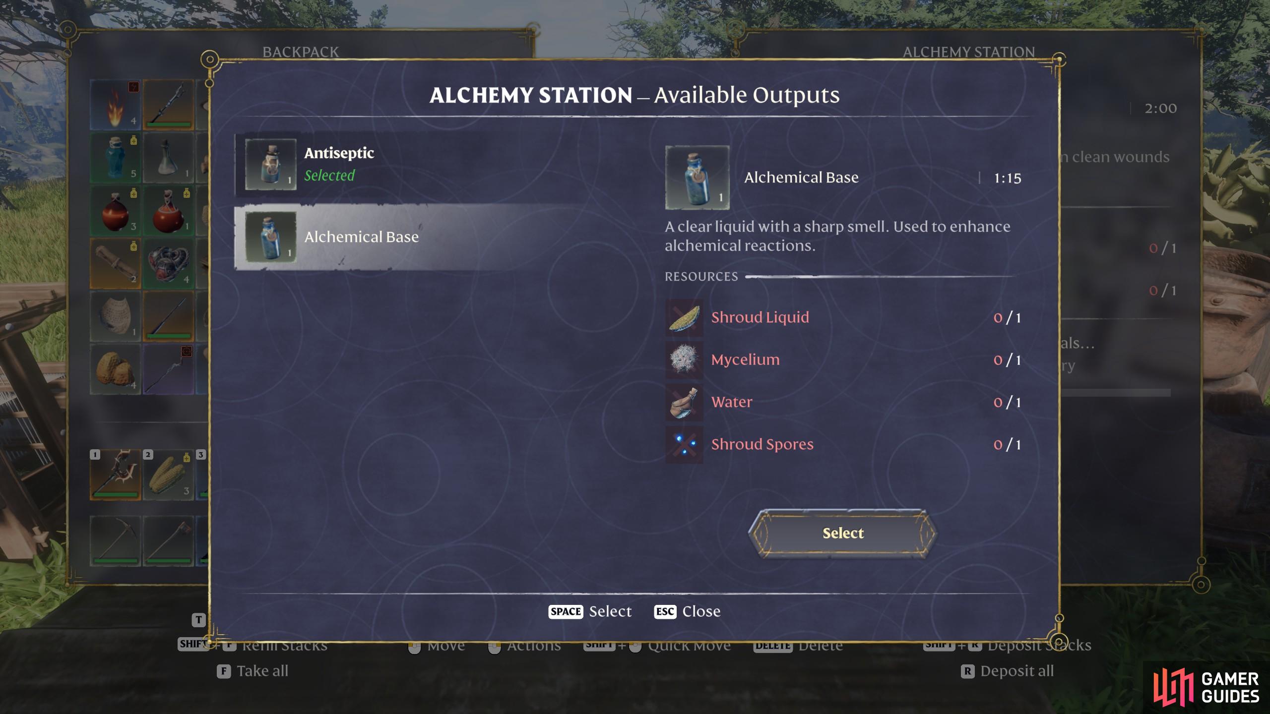 Alchemical Base can be crafted once you get the Alchemy Lab from the Alchemist’s questline.