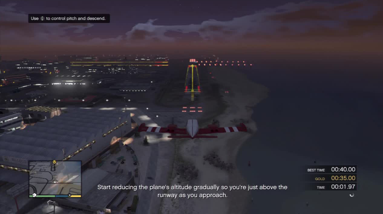 The trick to landing safely and smoothly is to gradually descend. Don’t try and tip the plane too much or you’ll just bounce off the runway. Ease back on the accelerator as you are near the ground.