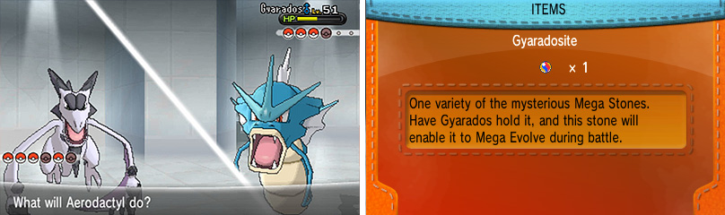 Gyarados can Mega Evolve into Mega Gyarados using the Gyaradosite Mega Stone!