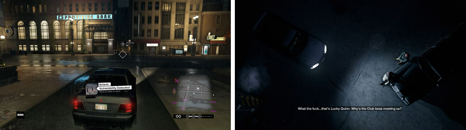 Escape the police by using back alleys (left) and meet up with your contact in The Loop (right).