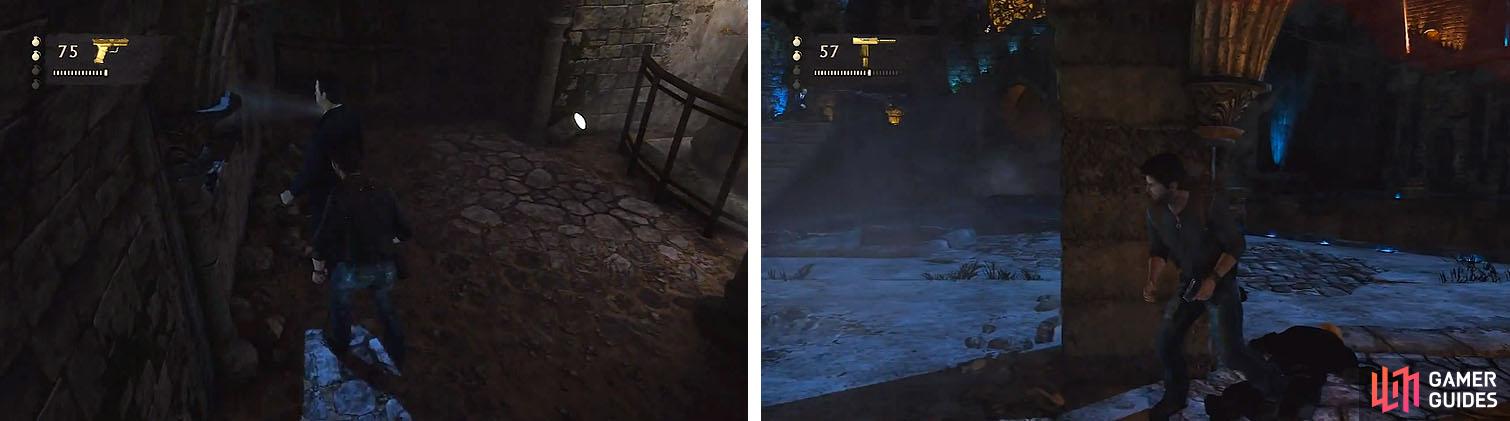 Use stealth (left) or simply open fire (right) on all of Talbot’s men.