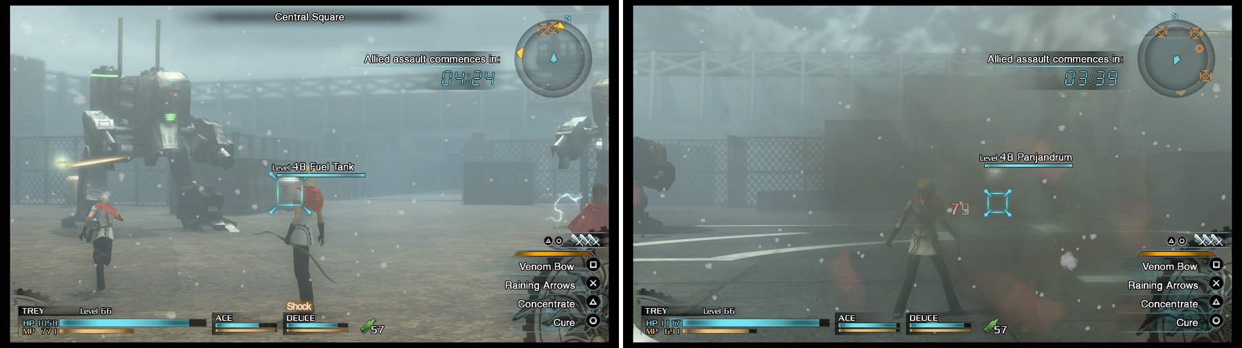 You will need to destroy all of the fuel tanks in this stronghold (left), but keep an eye out for Panjandrums posing as fuel tanks (right).