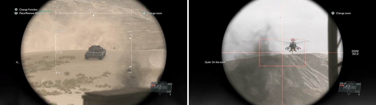 The tanks (left) and the lone gunship near the end (right) are the most dangerous enemies in this mission.