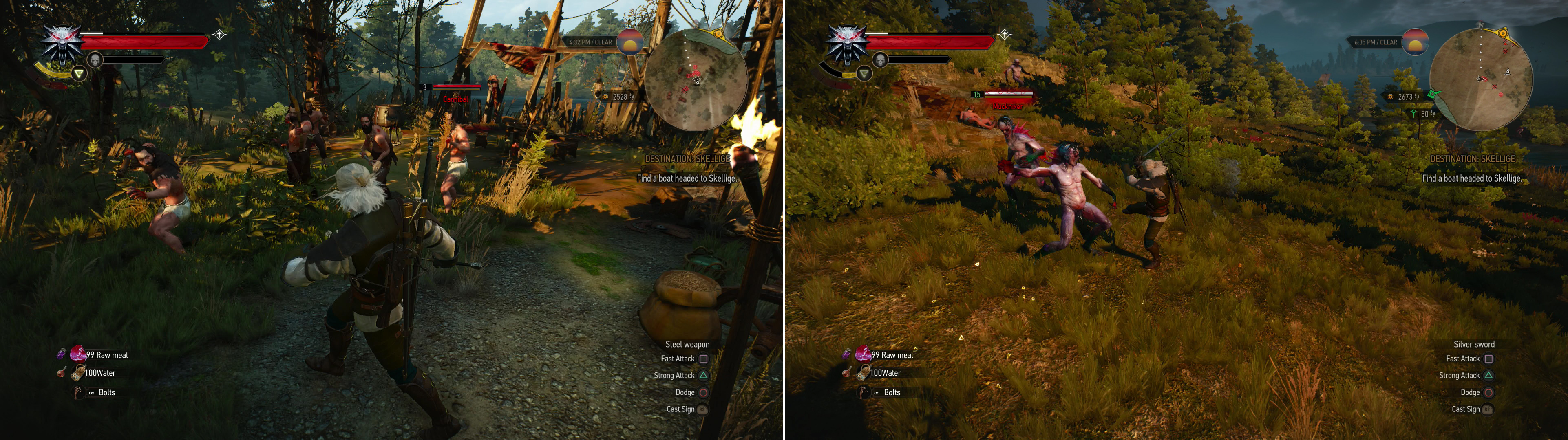 South-western Velen is plagued by cannibals (left). Other man-eaters, like Mucknixers, also dwell here (right).