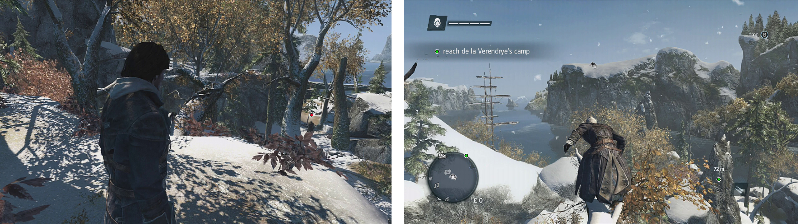 Chase down and assassinate the target (left) and make your way tot he camp (right).