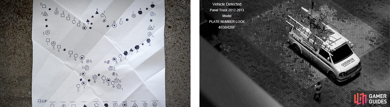 Solving the connect the dots puzzle (left) will eventually give you a picture of a van with a license plate number (right). This license plate number is different for everyone.