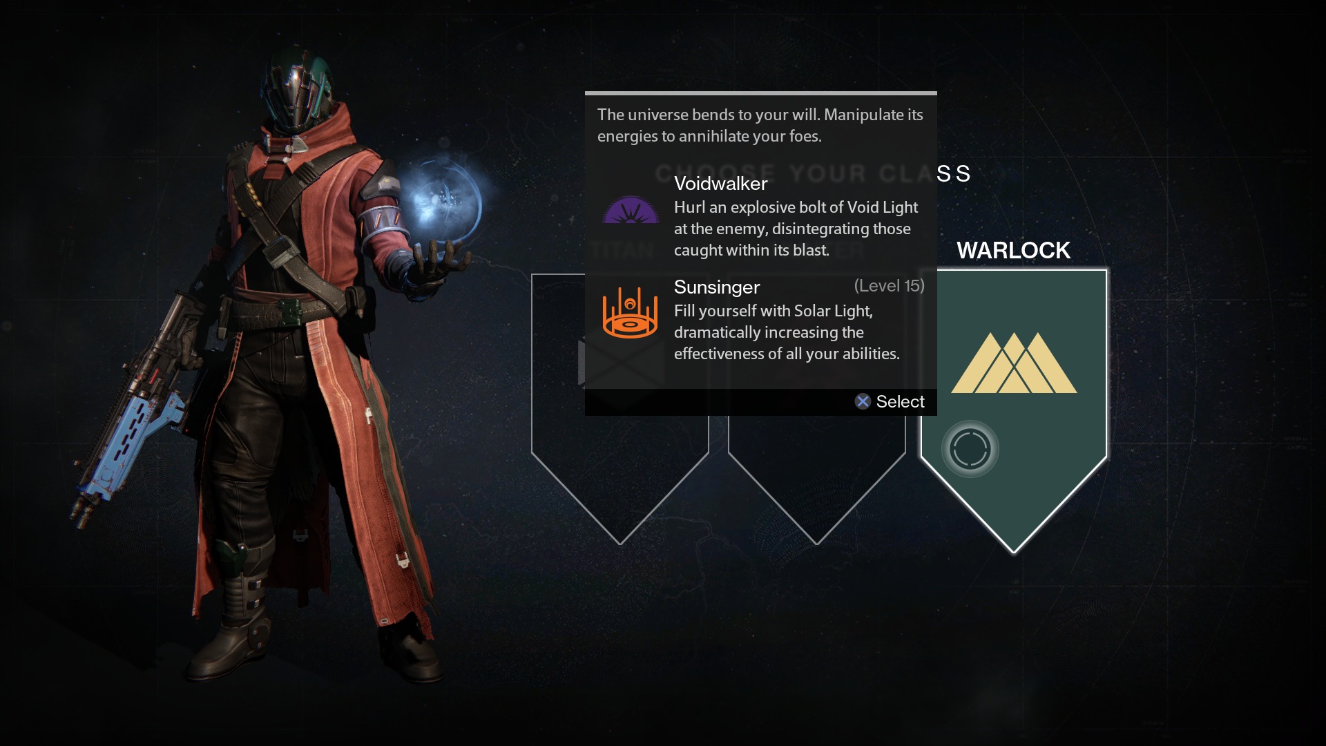 The Warlock uses powerful void and solar abilities to damage enemies. Shiny!