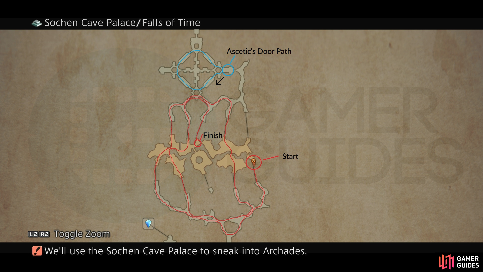 A map of the two puzzles to access optional areas of Sochen Cave Palace.